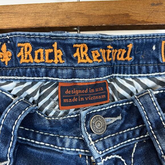 Rock Revival Taye Straight Jeans Medium Wash Distressed Women’s Size 27 - Picture 8 of 11